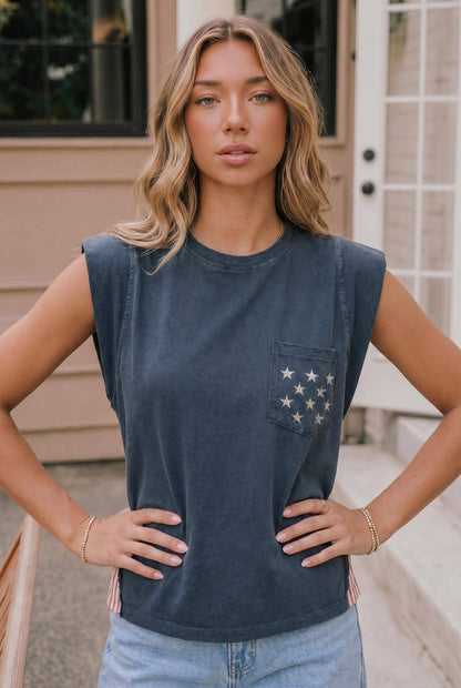 **Pre-Order**  250th USA star pocket stripe side tank