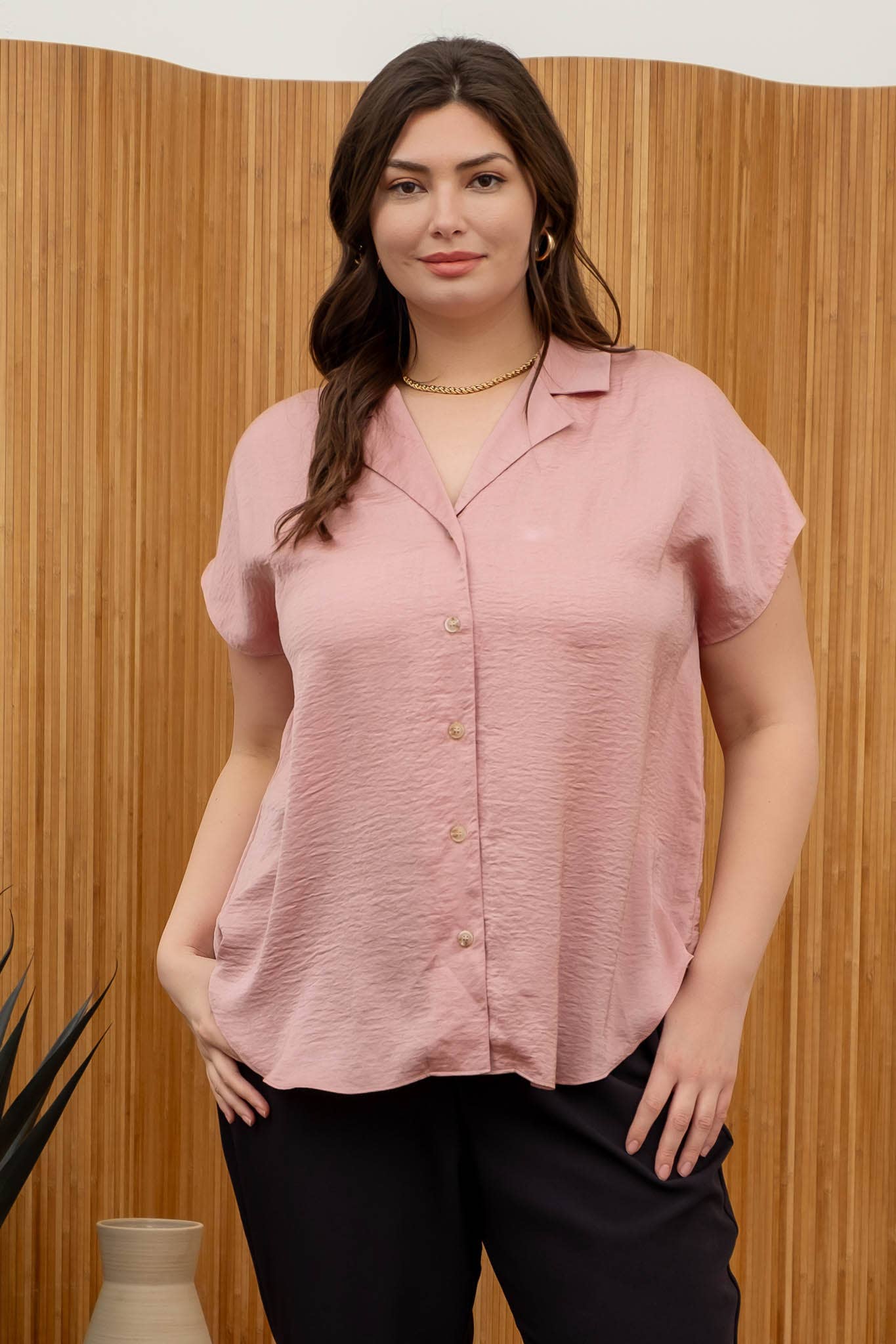 PLUS TEXTURED DROP SHOULDER COLLARED BUTTON DOWN SHIRT