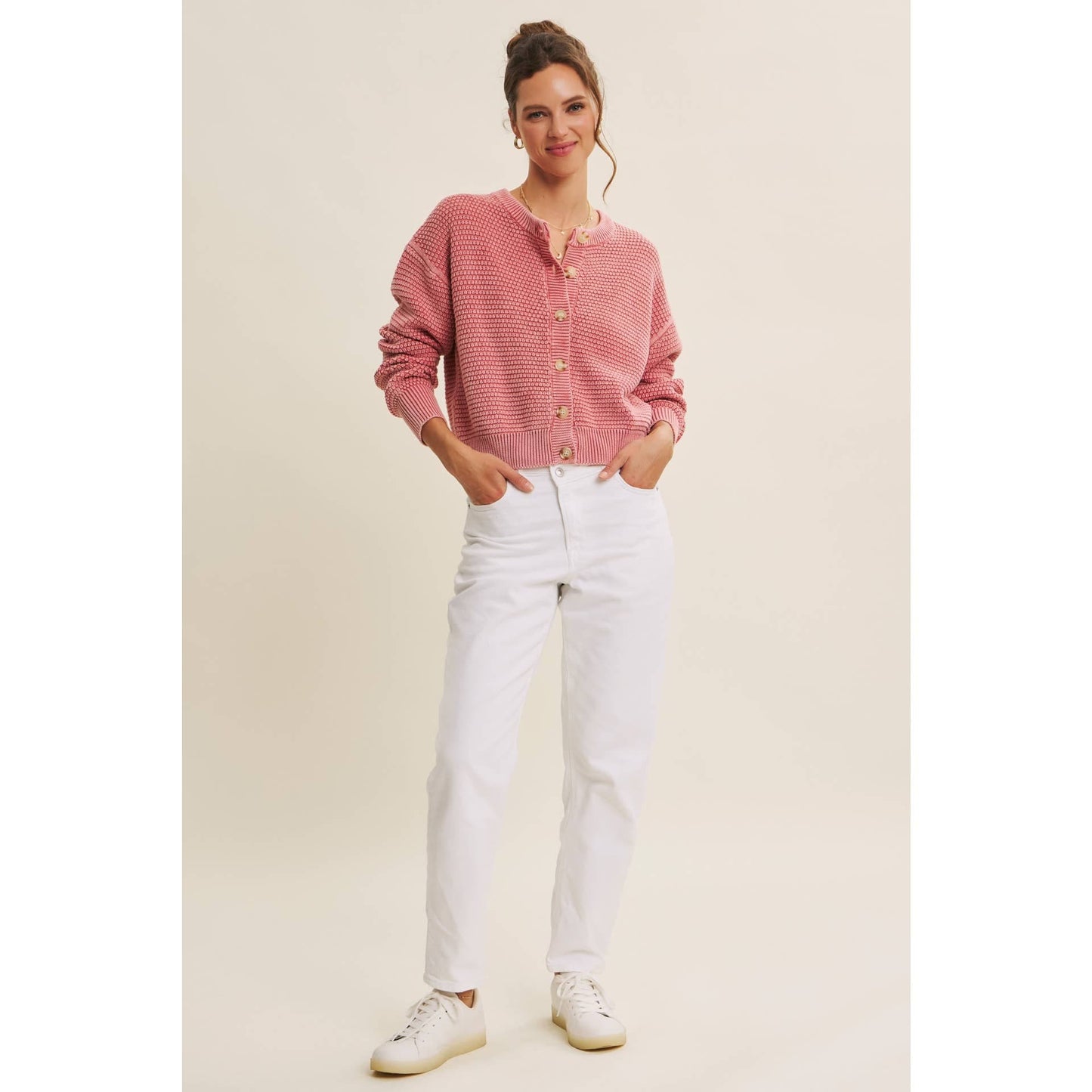 Mineral-Washed Knit Cardigan