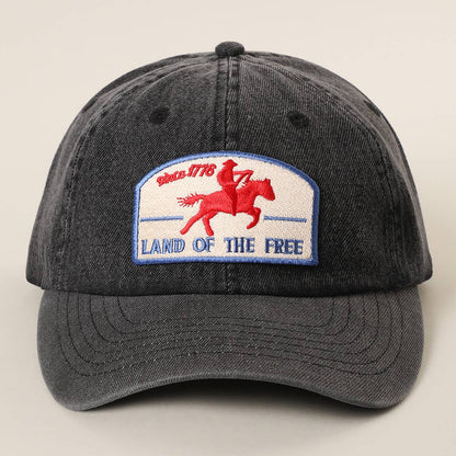 **Pre-Order**  Land Of The Free Embroidered Patch Denim Baseball Cap
