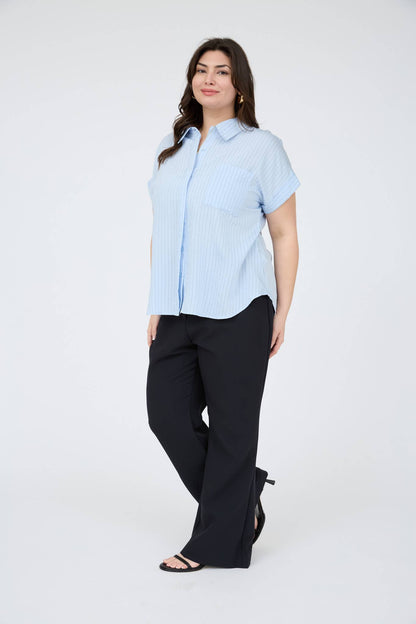 PLUS PINSTRIPE SHORT SLEEVE COLLARED SHIRT