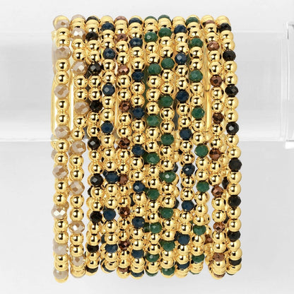 Set/12 4mm Bead & Crystal Stretch Bracelets