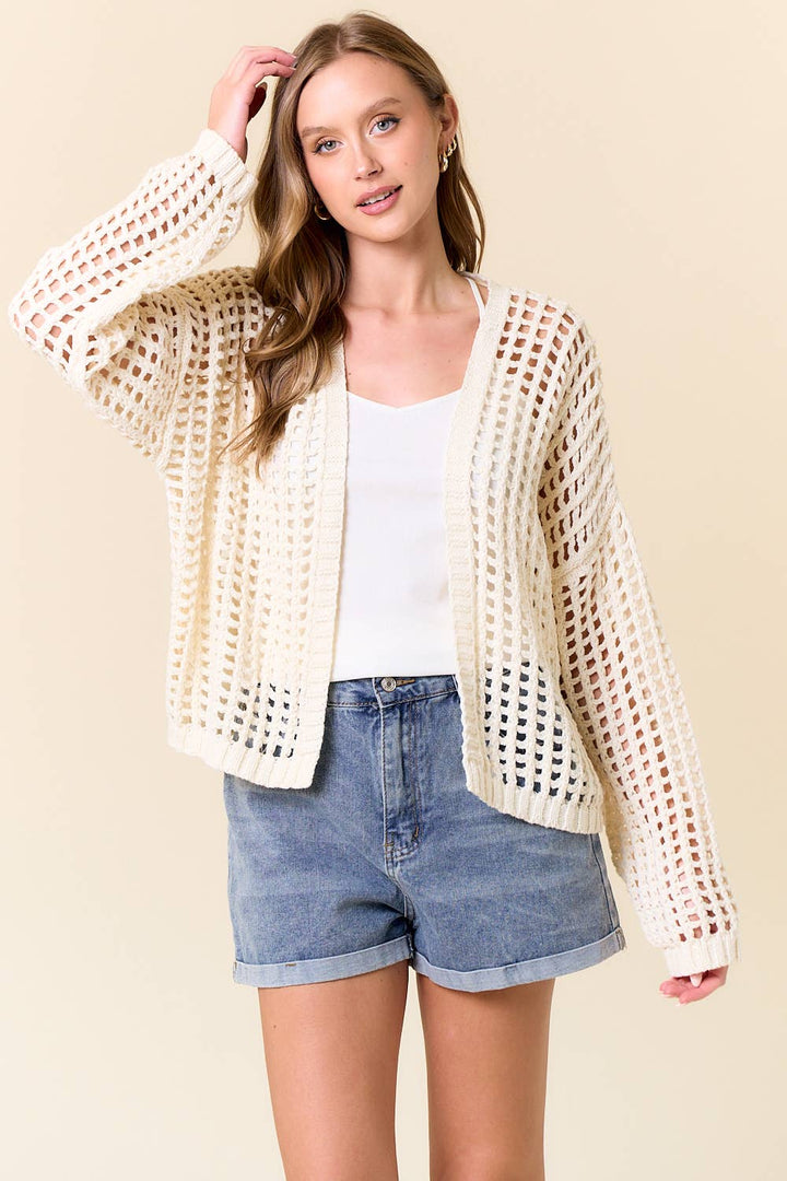 CROCHET FISHNET CROPPED OPEN CARDIGAN