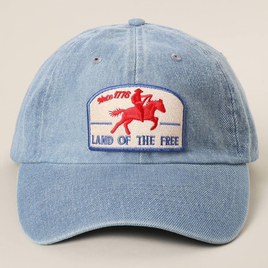 **Pre-Order**  Land Of The Free Embroidered Patch Denim Baseball Cap