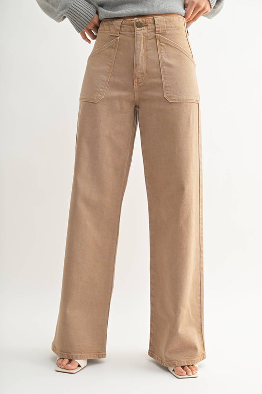 Vin Khaki Patch Pocket Wide Leg Flare