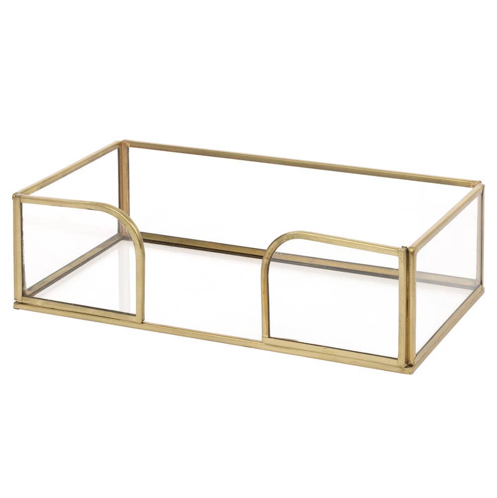 Gold Edge Glass Paper Guest Towel Napkin Caddy / Holder