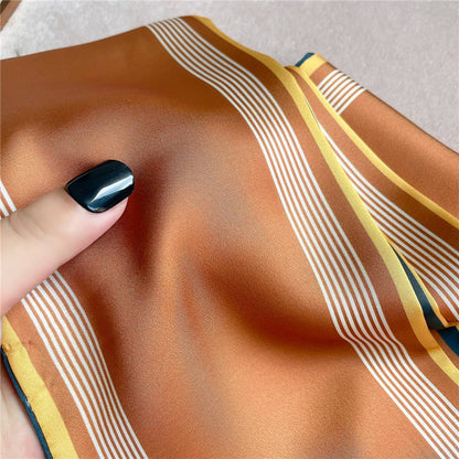 THIN SIMPLE GEOMETRIC LONG SILK HEAD SCARF_CWASC1521: Brown / (OS) 1