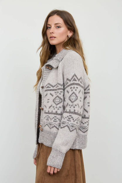 Mock Neck Toggle Button Knit Cardigan