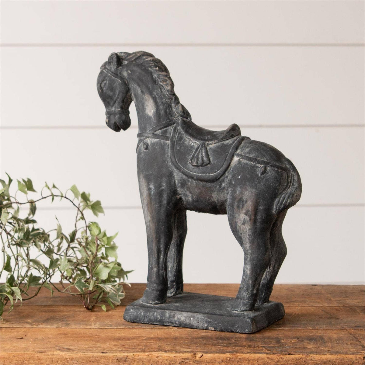 Black Distressed Cement Horse (PC)