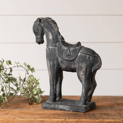 Black Distressed Cement Horse (PC)