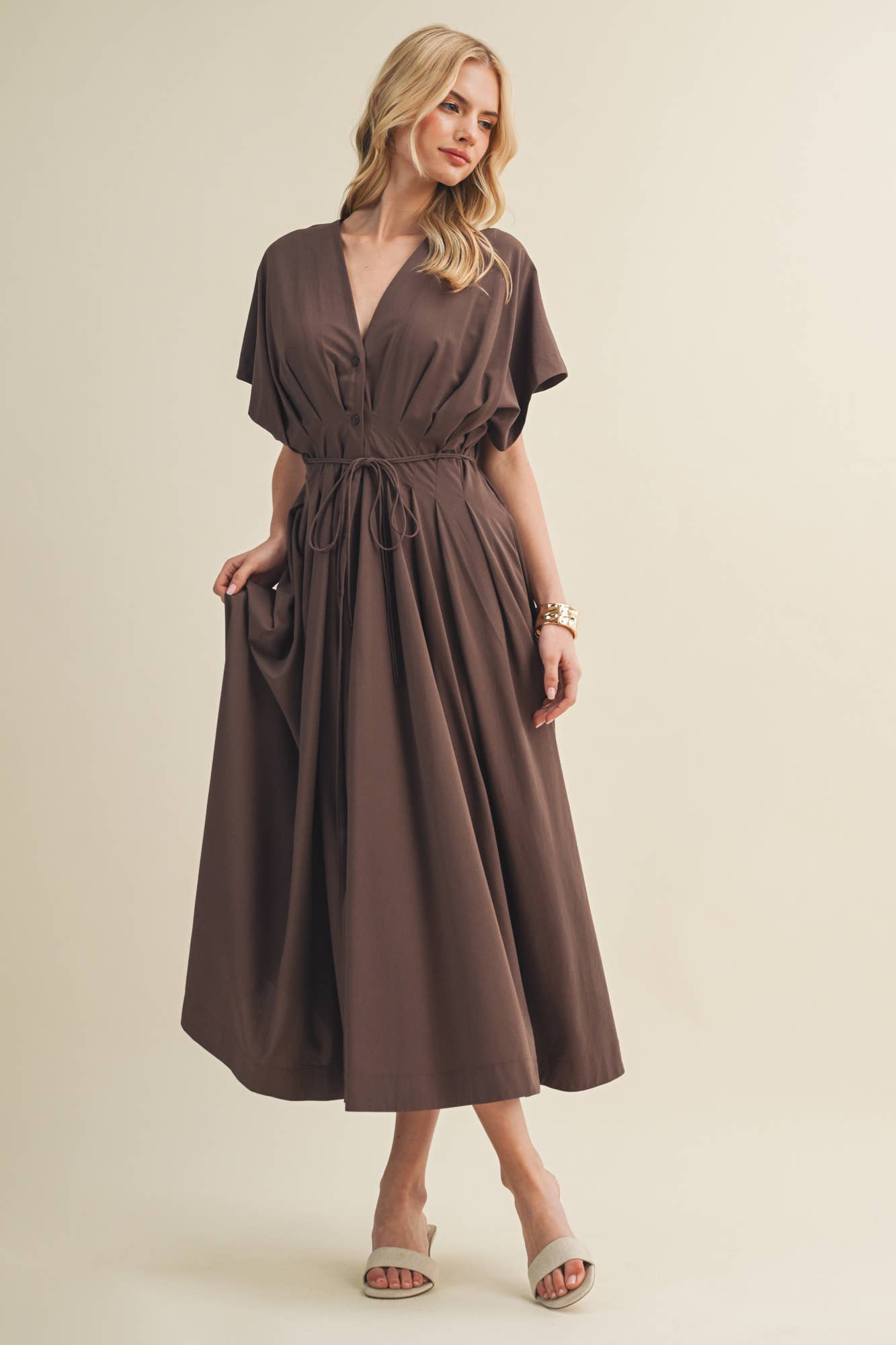 Drawstring Waist Dolman Sleeve Dress