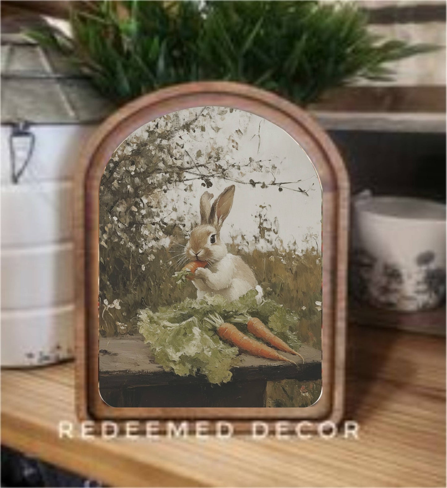 Arch Top Bunny With Carrots Framed Art - Large