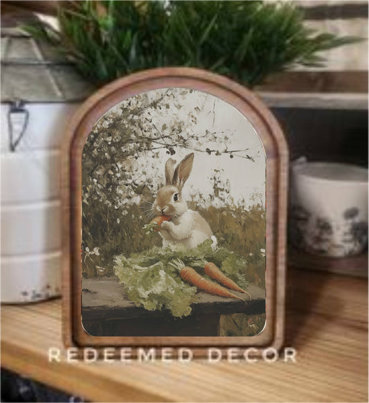 Arch Top Bunny With Carrots Framed Art - Large