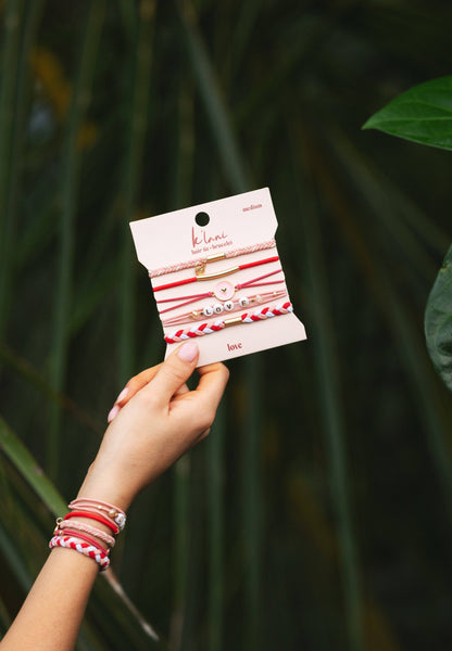 "Love" Pink Hearts Hair Tie Bracelets