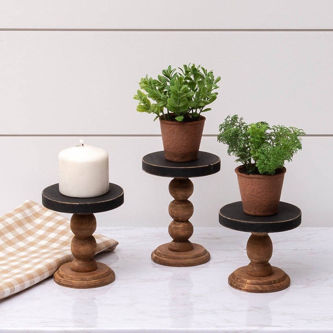Mini Risers - Black Top Wood Base (Set Of 03)