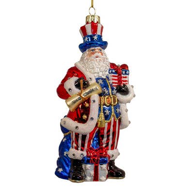 ** Pre- Order **  Bellissimo Glass Patriotic Santa Ornament