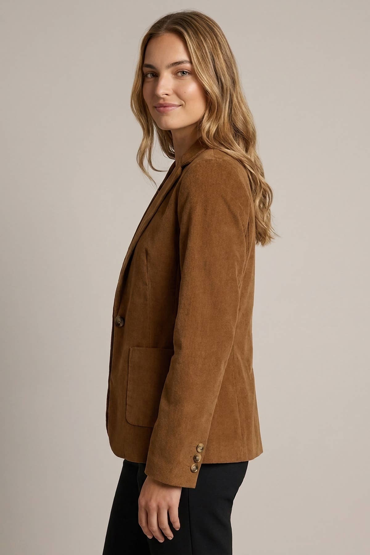 CORDUROY NOTCHED COLLAR PATCHED POCKET BLAZER - 10823J