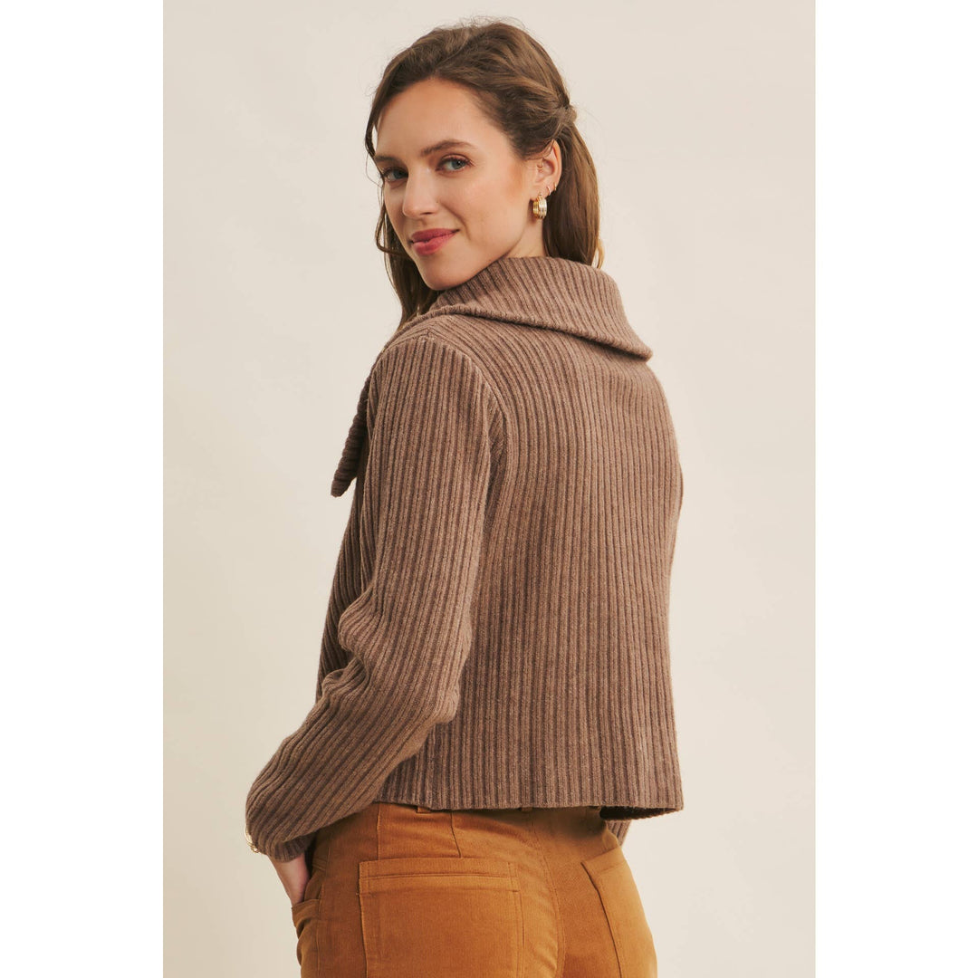 Rib Cardigan with Contrast Bow