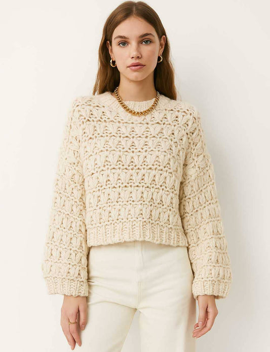 Chunky Knit Balloon Sleeves Sweater Top