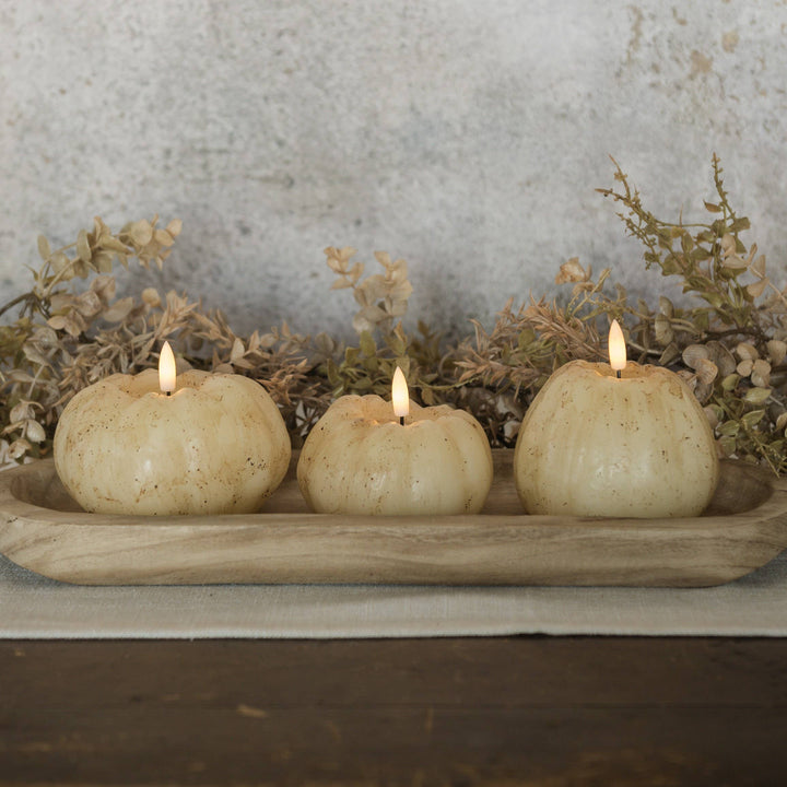 3.5" CREAM 3D FLAME SHORT PUMPKIN CANDLE