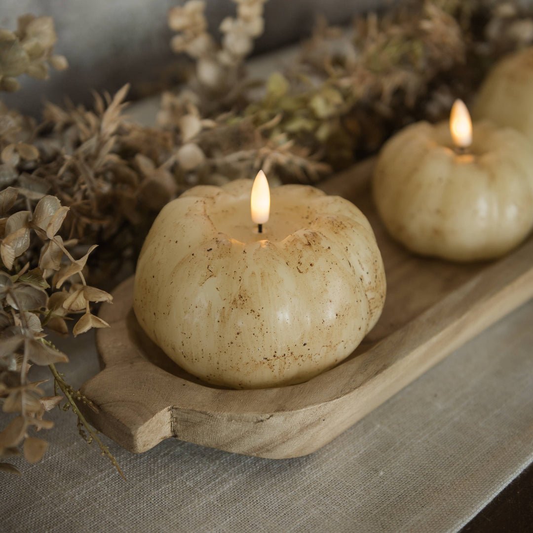 3.5" CREAM 3D FLAME SHORT PUMPKIN CANDLE