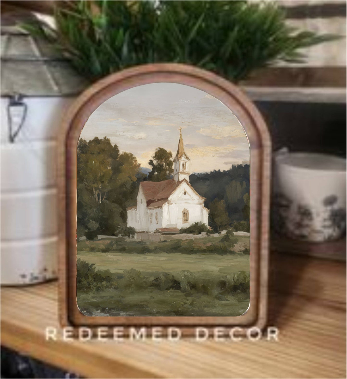 Arch Top White Church Framed Art