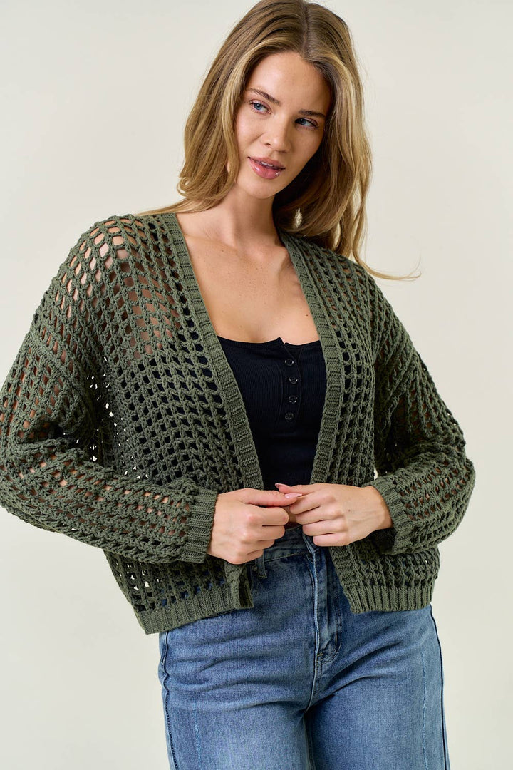 CROCHET FISHNET CROPPED OPEN CARDIGAN