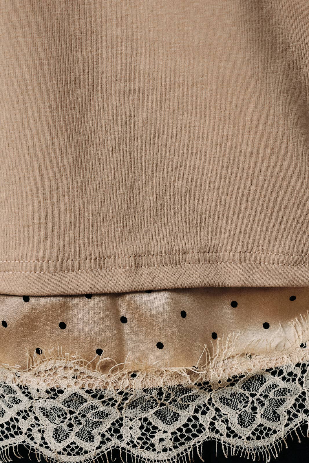 Cropped Boxy Tee with Contrast Polka Dot Lace Trim