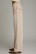 Entro wide-leg beige trousers with folded waistband, side view
