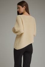 Entro cream long sleeve knit top with relaxed fit, back view