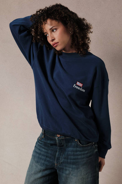 Crew Neck Long Sleeve "Freedom" Applique Sweatshirt