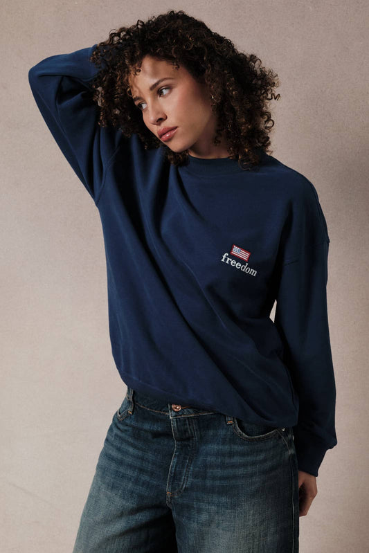 Crew Neck Long Sleeve "Freedom" Applique Sweatshirt