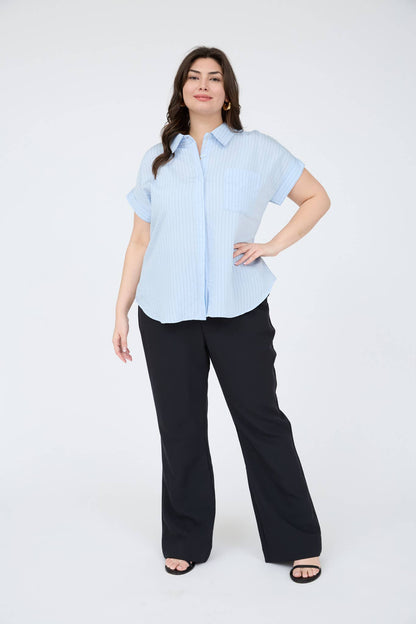 PLUS PINSTRIPE SHORT SLEEVE COLLARED SHIRT