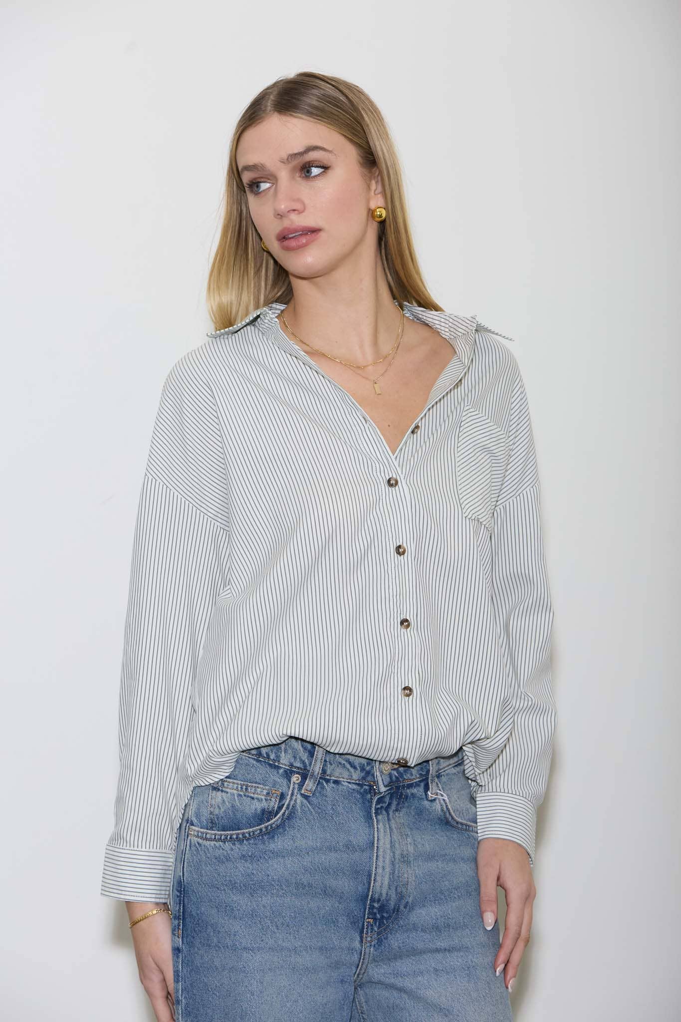 Striped Long Sleeve Collared Shirt
