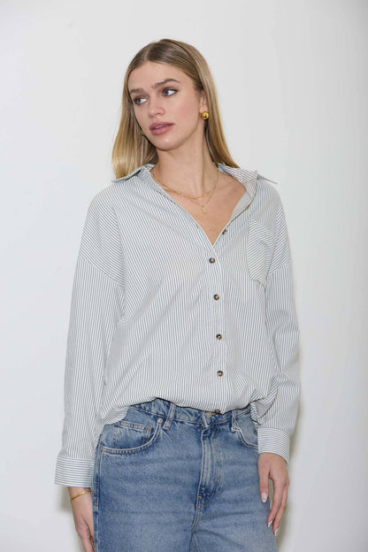 Striped Long Sleeve Collared Shirt
