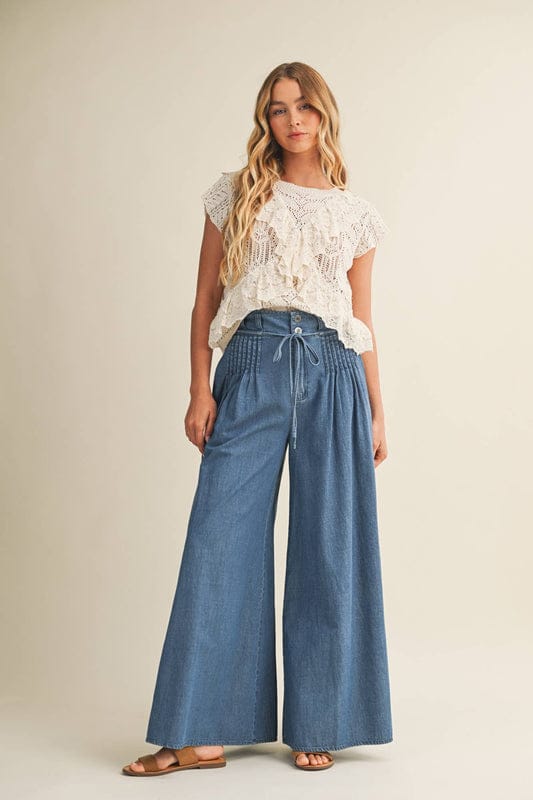 Pintuck Wide Leg Pants