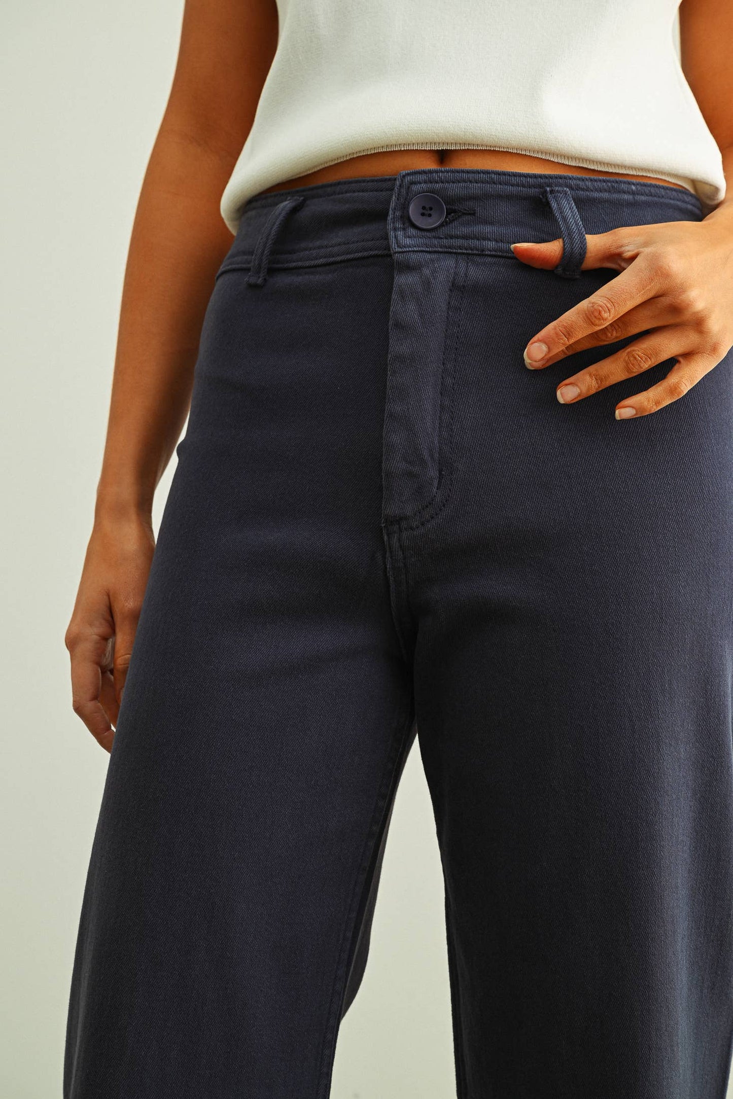 Straight Wide Leg Denim Pants - Black