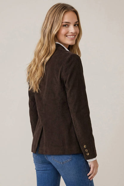 CORDUROY NOTCHED COLLAR PATCHED POCKET BLAZER - 10823J