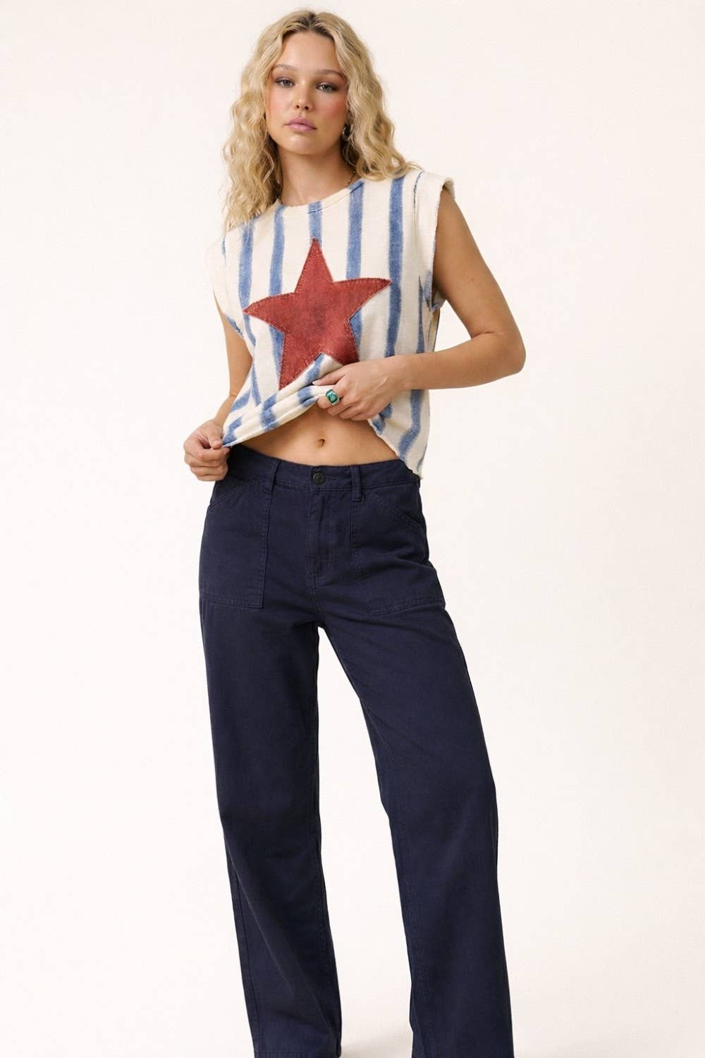 **Pre-Order**  Star Patch Striped Sleeveless Knit Top
