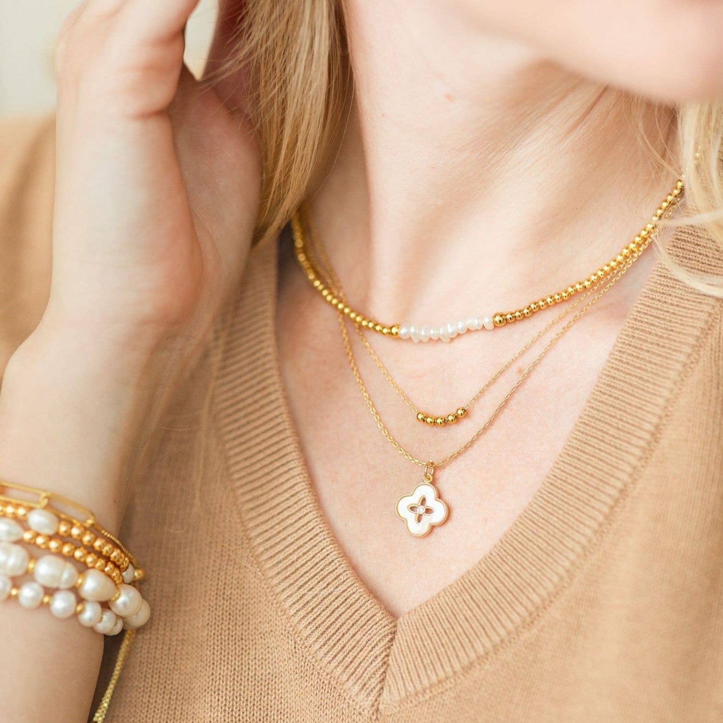 Sale - Simple Layered Quatrefoil Necklace