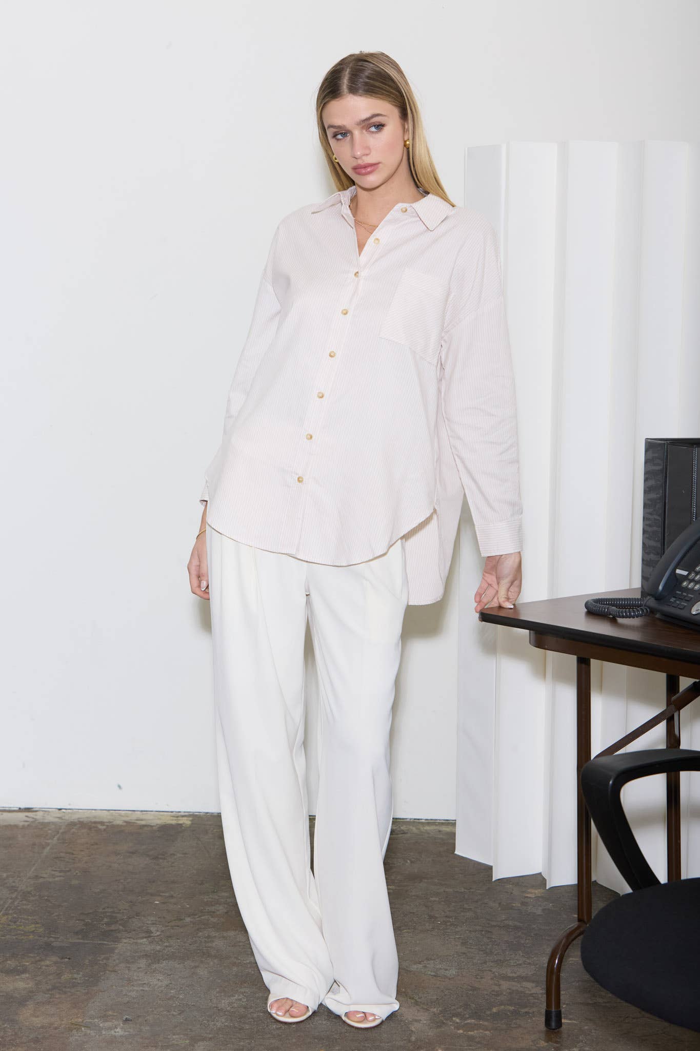 Striped Long Sleeve Collared Shirt
