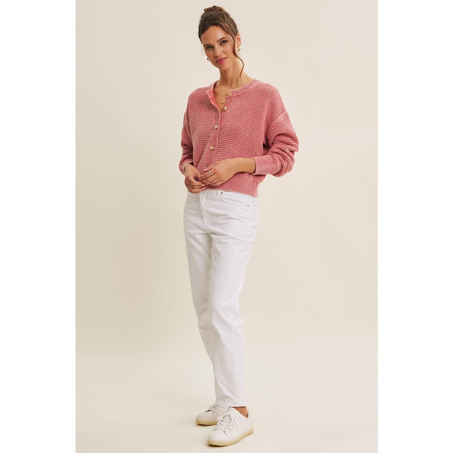 Mineral-Washed Knit Cardigan