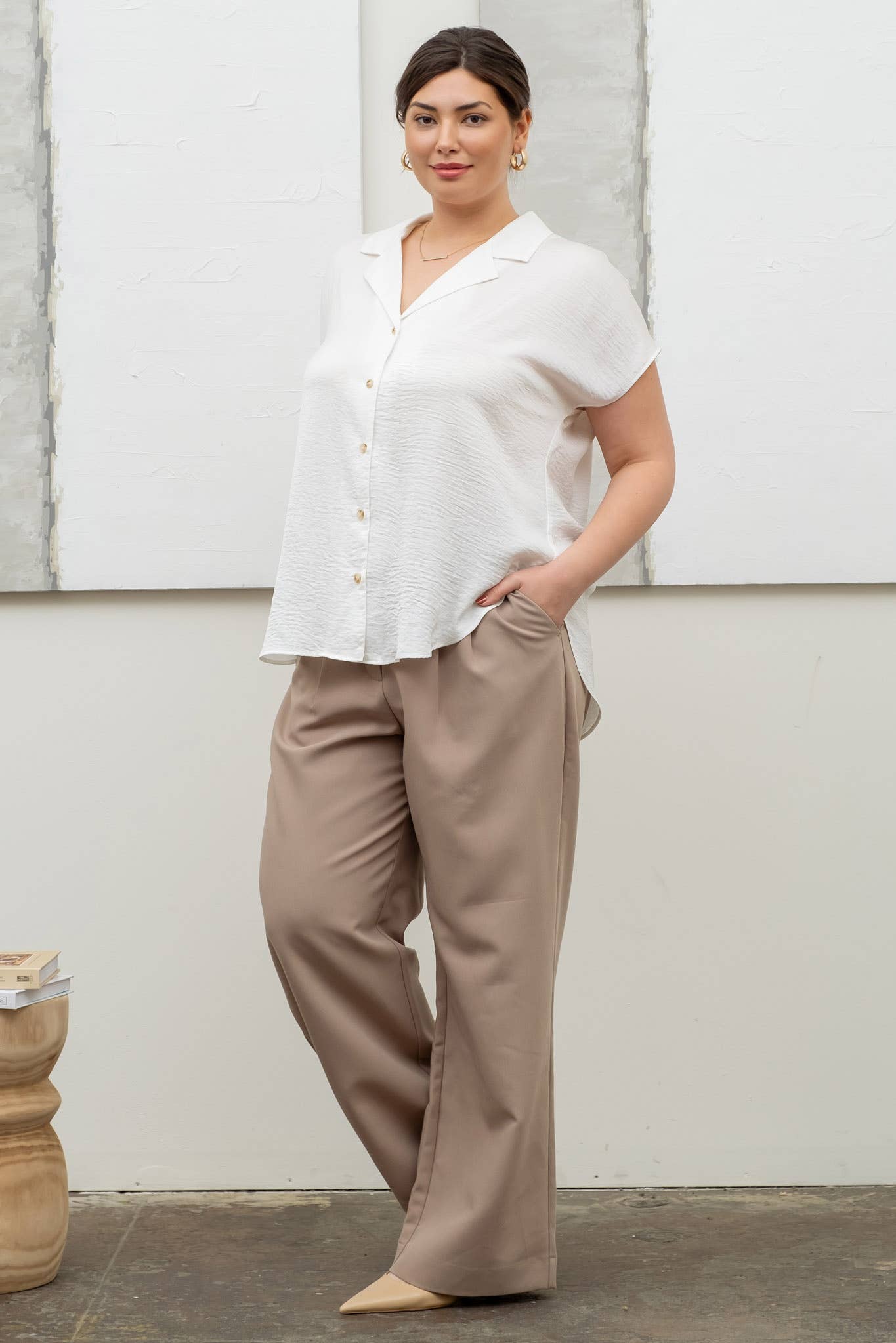 PLUS TEXTURED DROP SHOULDER COLLARED BUTTON DOWN SHIRT