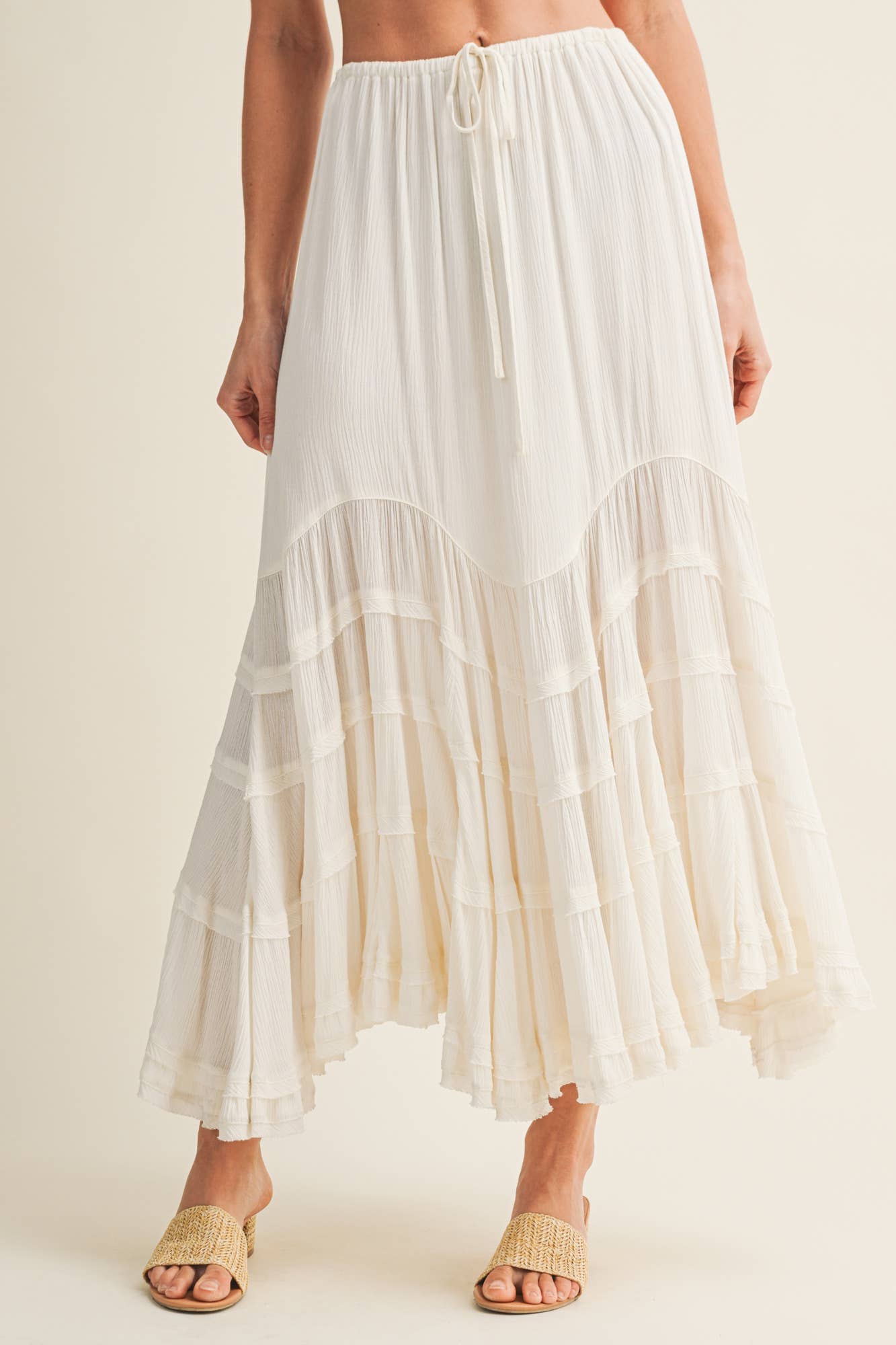 Tie Front Wave Tiered Skirt