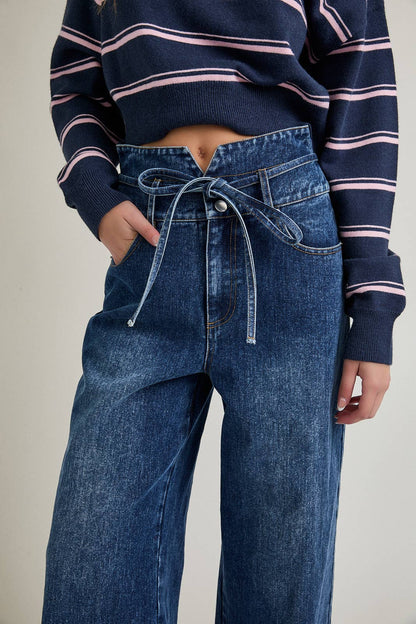HIGH WAIST WIDE LEG DENIM PANTS