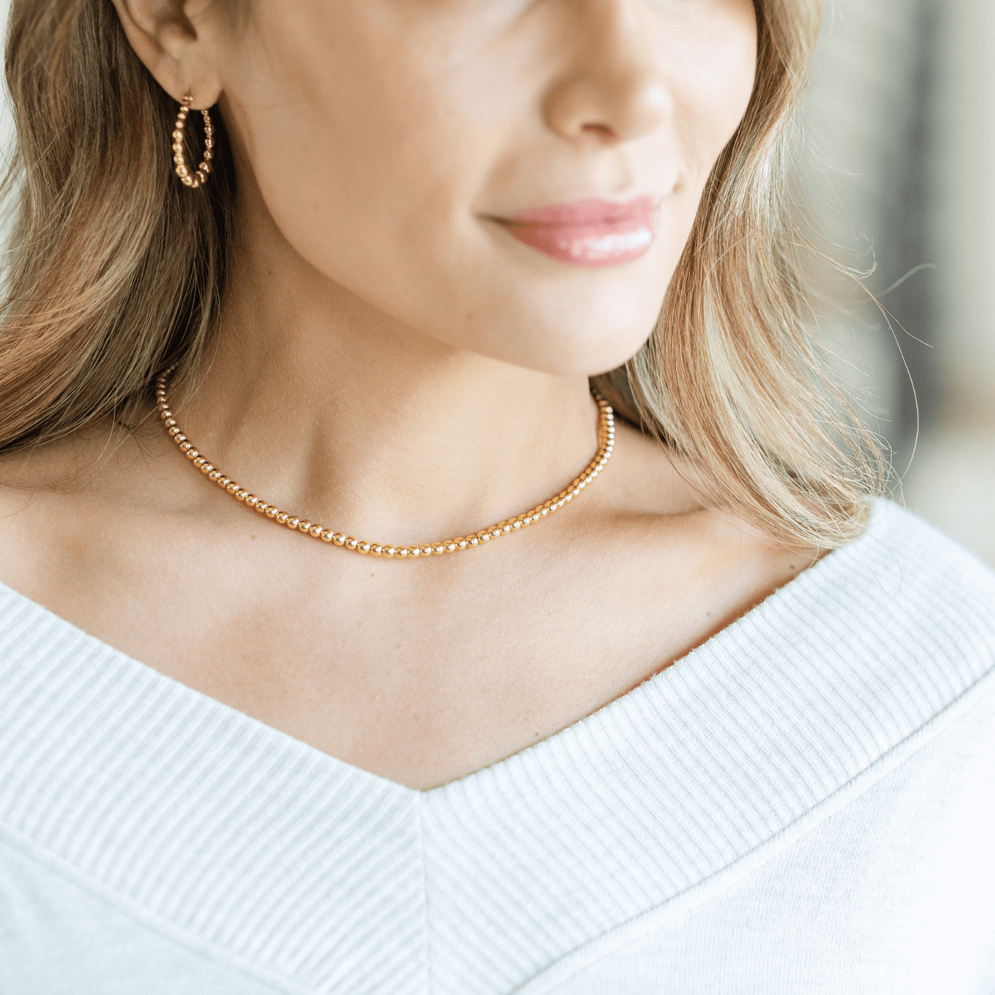 4mm Beaded Gold Necklace