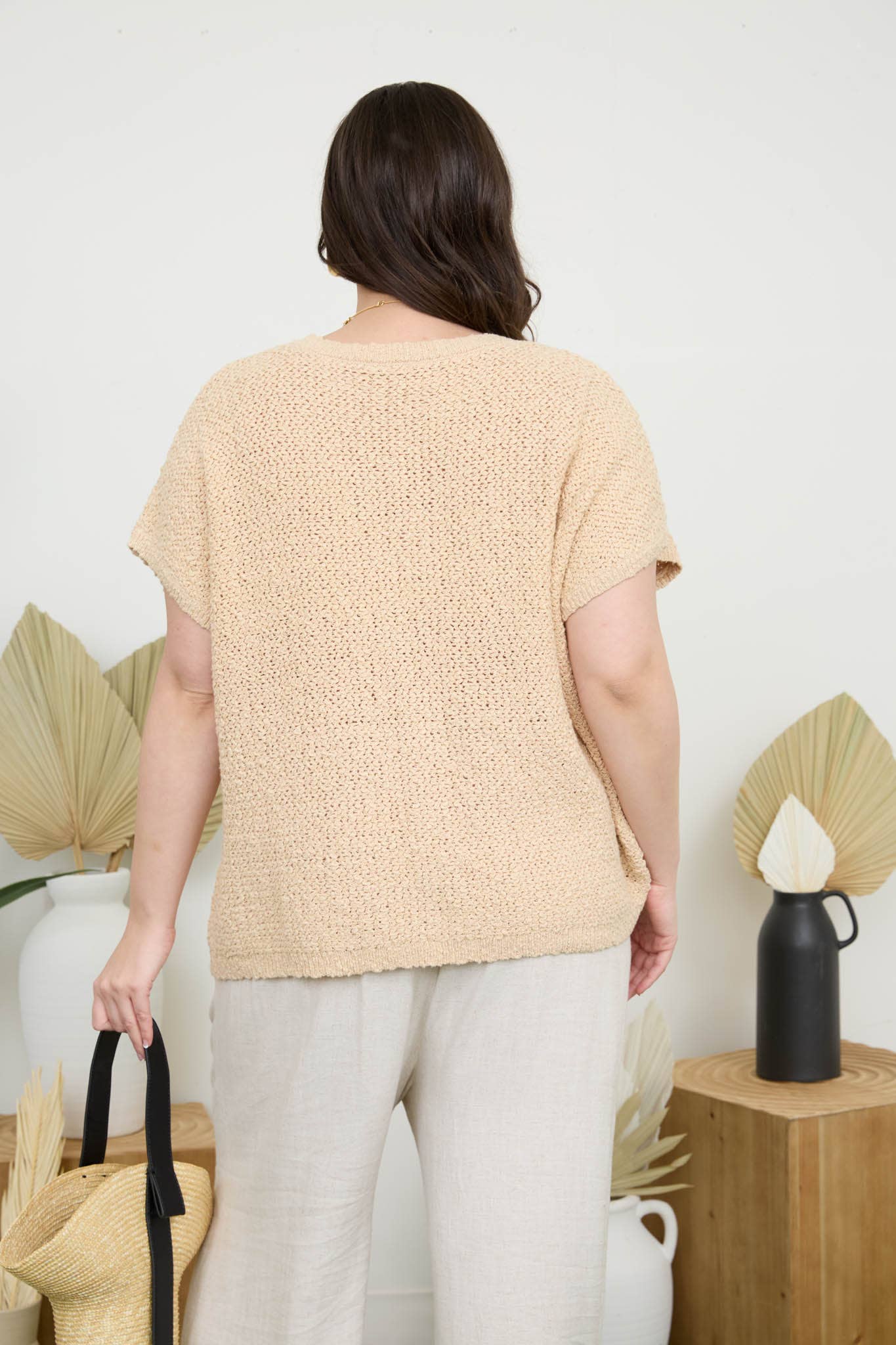 PLUS TEXTURED KNIT CREW NECK SHORT SLEEVE PULLOVER