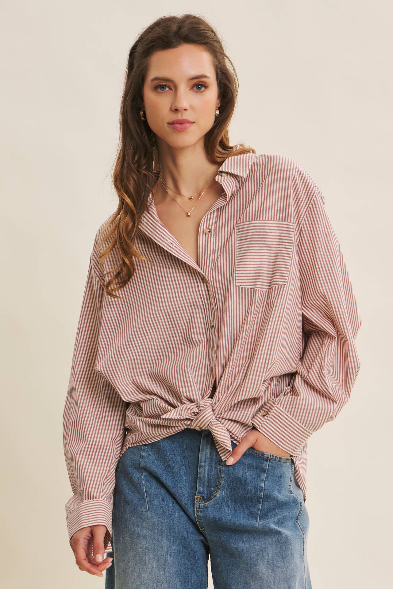 Seasonless Ease Cotton Pinstripe Button-Down Oversized Shirt