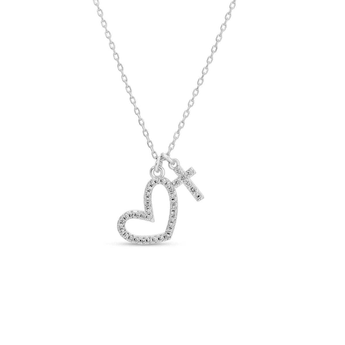 Pave Heart and Cross Pendant Necklace