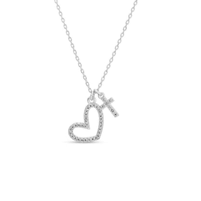 Pave Heart and Cross Pendant Necklace